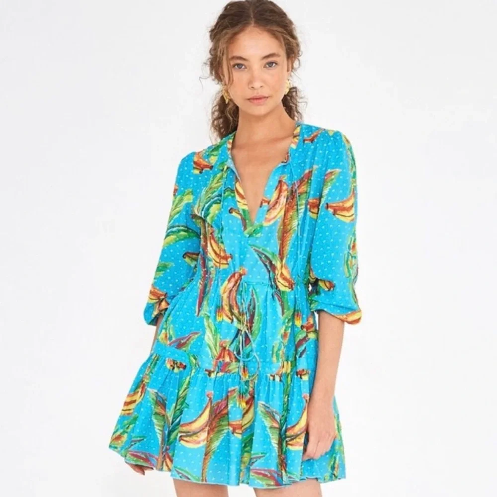 FARM RIO Banana Sky Mini Dress - Blue Multi